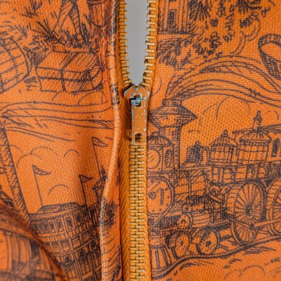 Vintage 60s Mod Belted Shift Dress Size S Orange Americana Print Old West - Picture 13 of 14